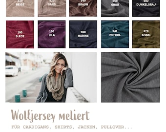 Wool jersey mottled by the meter - wool fabric elastic - merino wool fabric - wool winter fabric, knitted fabric jersey *From 50 x 140 cm