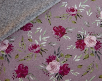 Alpine fleece printed with romantic roses - Sweat old pink with flowers on soft fleece sweat - sweat fabric by the meter winter fabric *from 50 cm
