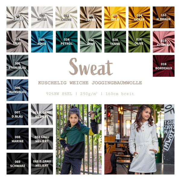 Sweat angeraut - Sweatstoff Meterware - Stretchsweat - Sweatshirtstoff - Joggingbaumwolle warm kuschelig weich - uni  * 50 cm x 160 cm *