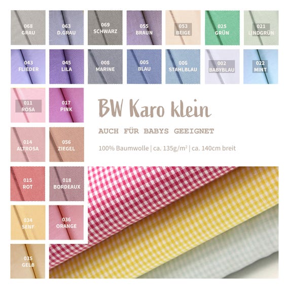 Baumwoll Karo Meterware gewebt 3mm - Baumwollstoff mit Karo - Webware bedruckt kariert - Popelin Karomuster - Karostoff Öko Tex *Ab 50cm