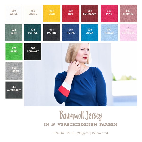 Baumwolljersey Meterware Uni - Jerseystoff - Jersey - Stretchstoff - elastischer Stoff - Öko-Tex - 19 Farben *** 50 cm x 150 cm ***