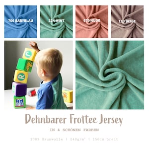 Frottee Jersey Meterware - dehnbarer Frotteestoff aus Baumwolle - Stretch-Frottée Bekleidungsstoff - Pyjama, Spannbettlaken nähen *Ab 50 cm