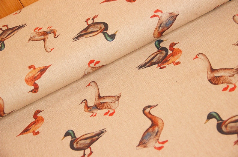 Half Panama fabric by the meter ducks robust bag fabric heavy cotton fabric stable decorative fabric feathers BW Panama bird From 50 cm image 1