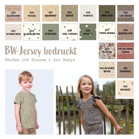 Baumwolljersey bedruckt zum Kombinieren uni Öko Tex 100 - Jerseystoff Meterware Blumen, Tierdruck BW Jersey Kinder Streifen *Ab 50cm
