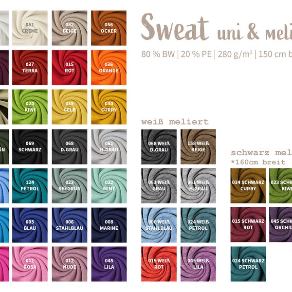 Wintersweat Meterware uni - Sweatshirt Stoff meliert - Baumwoll Sweat zweifarbig - weicher Stoff für Pullover/Hoodies - ÖkoTex 100 *Ab 50cm