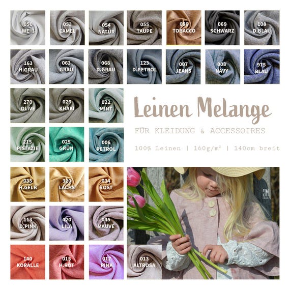 Leinen Meterware meliert - Leinenstoffe farbig - gefärbtes Leinen melange, Leinenstoff Jeansoptik - 100% Leinen - Meliertes Leinen *Ab 50cm