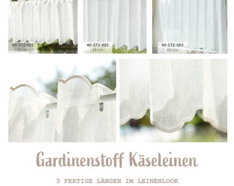 Gardinenstoff Käseleinen Meterware, Bistrogardine Leinenoptik, Kurzgardine ohne Säumen, Scheibengardine Herzen Panneaux *Ab 15,5cm Rapport