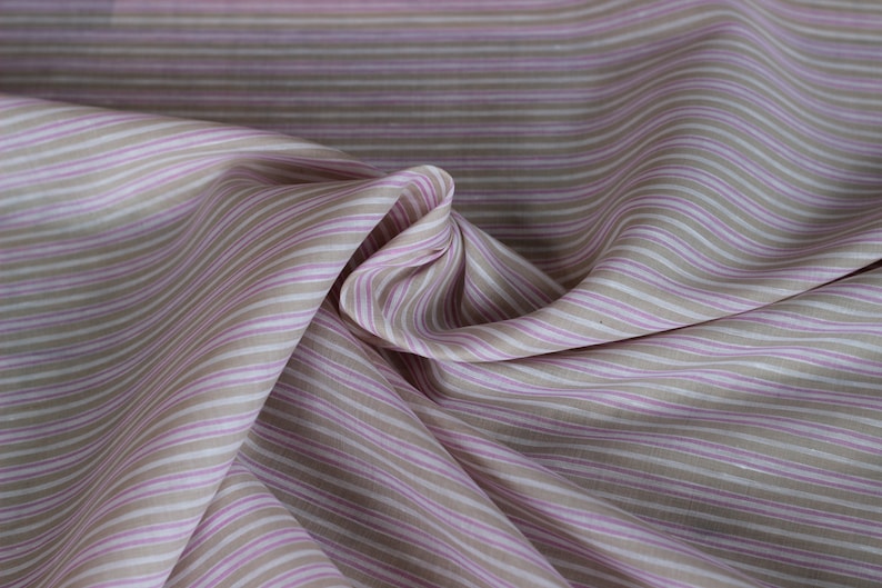 Linen satin striped fabric of the metre pink, white, beige 50 cm x 143 cm image 1