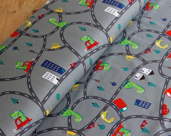 Cotton jersey print street dinos - grey colorful - fabric metery stretchy - jersey clothing fabric * 50 cm x 150 cm *