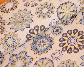 Dekostoff Meterware Mandala - Baumwolle Mischgewebe bedruckt orientalisch, Ottomanestoff Ornamente blau, Kissen, Tasche nähen *Ab 50cm