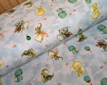 French Terry dragon mint - fabric by the meter boys, stretch sweat hot air balloon, summer sweat, jogging fabric, sweater fabric children *from 50 cm