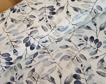 Half linen sold by the meter branches - linen fabrics printed eucalyptus - viscose linen, linen fabric - linen viscose blouse fabric leaves *From 50 cm