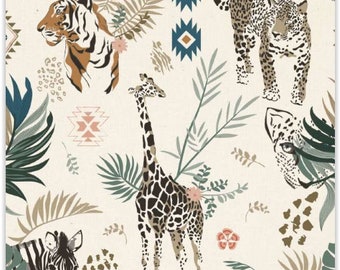 Cotton fabric printed Africa animals - decorative fabric giraffes/lions/zebras/tigers - cotton print exotic animals/safari - Öko-Tex 100 - *From 50 cm