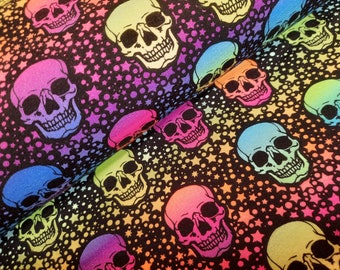 Cotton jersey digital print colorful skulls - jersey black with skulls neon - printed jersey fabric skeleton - Öko-Tex 100 *From 50 cm