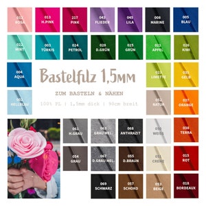 Bastelfilz Meterware 50 cm x 90 cm - biegsamer Filzstoff - Taschenfilz einfarbig - Nadelfilz - Dekofilz - dünner Filz Uni - 1,5 mm dick