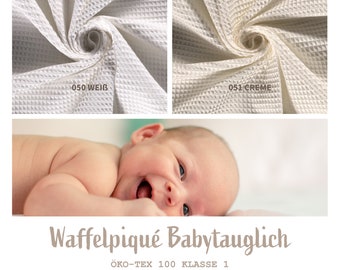 Waffle Piqué Sold by the Meter Suitable for Babies - Cotton ÖkoTex 100 Class 1 - Waffle Fabric, Waffle Pattern, Towel Fabric, Bath Textiles *from 50 cm