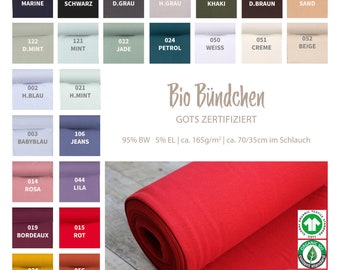 Bio Bündchen Meterware - Bündchenstoff GOTS zertifiziert - Schlauchware Organic Cotton - Strickschlauch - Strickbündchen ÖkoTex - 25 x 35 cm
