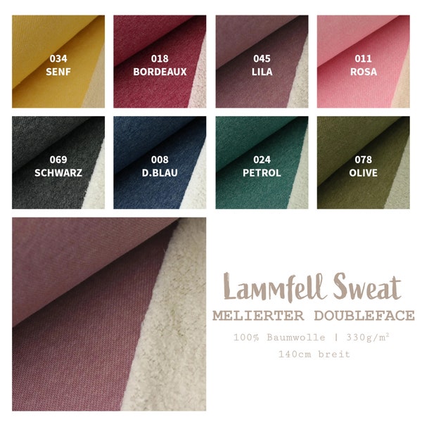 Wintersweat Meterware mit Lammfell - Teddy Sweatshirt Stoff - Baumwoll Sweat Uni - weicher Stoff für Pullover, melierter Doubleface *Ab 50cm