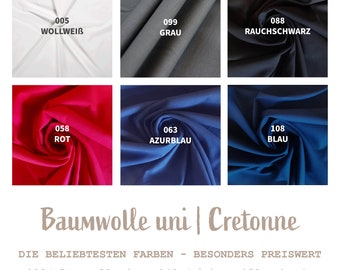 Cotton plain fabric sold by the meter - special price cotton fabric plain - BW poplin - flag cloth - Cretonne woven fabric ÖkoTex 100 *From 50 cm