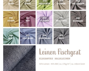 Half-linen fabric by the meter, patterned herringbone - linen twill - half-linen - plain linen - linen fabric - linen-cotton blend - 50 cm