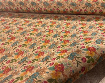 Cork fabric by the meter natural - colorful flowers & glitter - cork leather printed with roses - cork made of wood for sewing floral pattern *from 50 cm x 140 cm