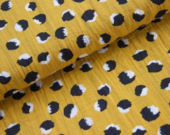Rayon fabric printed by the meter - blouse fabric, soft as viscose & muslin - light summer fabric curry, mustard yellow, dots, Leo *from 50 cm
