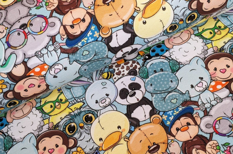 French Terry Cuddly Toys Fabric sold by the meter colorful animals, jersey stretch sweat, summer sweat, jogging fabric, sweater fabric children from 50 cm image 3