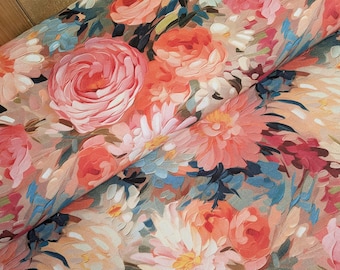 Dekostoff Meterware Rosen acryl - Baumwolle bedruckt Blüten - Halbpanama Blumen - Ottomanestoff Seerosen - Stoff für Homedeko rosa *Ab 50cm