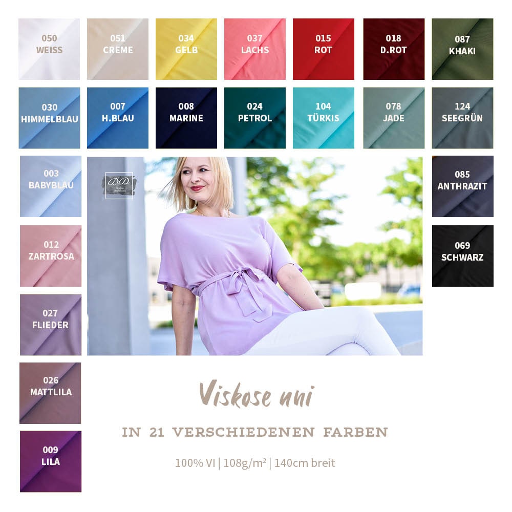Viscose plain fabric by the meter - 100% viscose - viscose fabric - flowing blouse fabric, airy, light - Ökotex 100 - 21 colors *** 50 cm x 140 cm ***