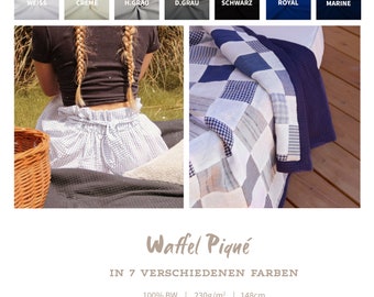 Waffelpiqué Waffelstoff Baumwolle - Stoff Meterware - 7 Farben Uni, weich *** 50 cm x 145 cm ***