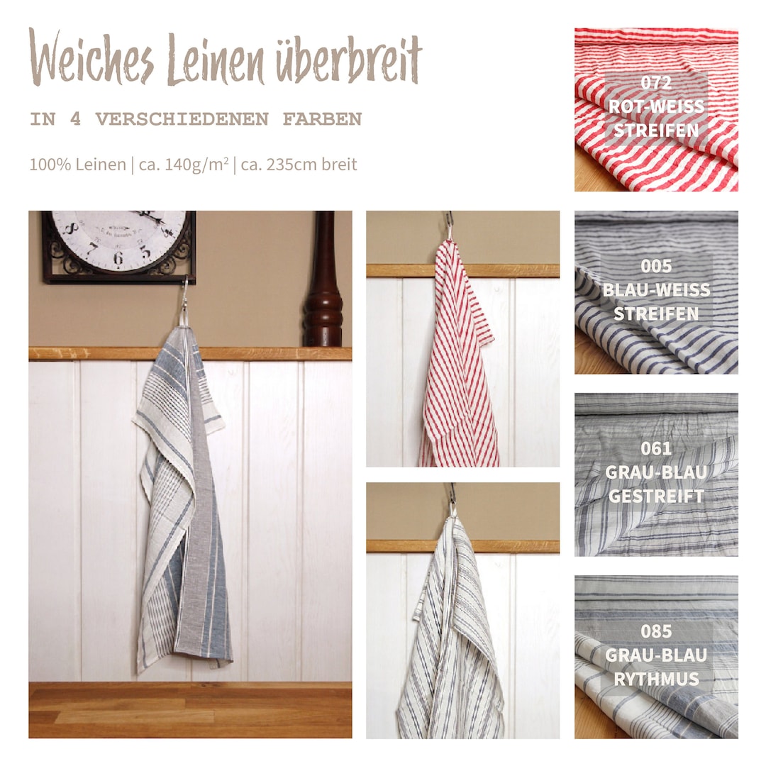 Leinen Meterware Streifen Reinleinen überbreit 235 cm für