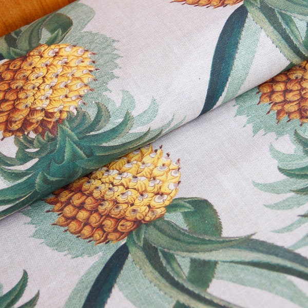 Dekostoff Meterware Ananas - Baumwoll Mischgewebe bedruckt tropische Früchte - Ottomanestoff - Stoff für Homedeko Obst  -  * ab 50cm