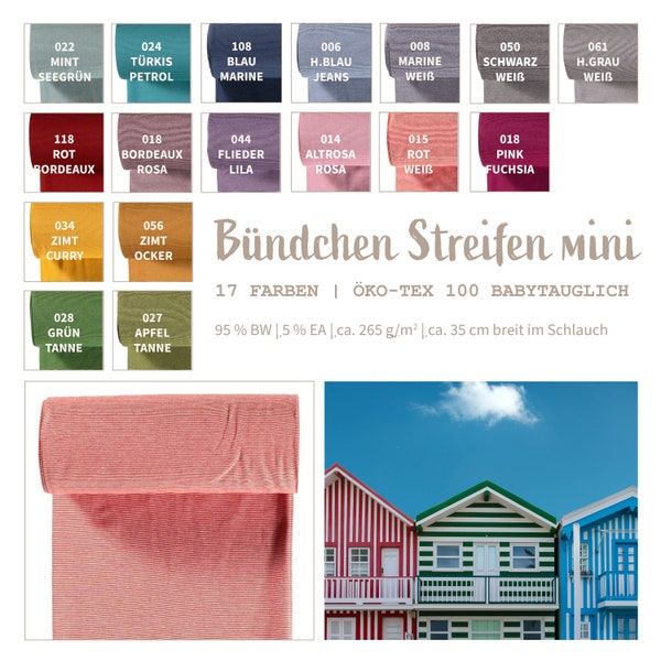 Bündchen Meterware Streifen - Strick Bündchenstoff gestreift - Schlauchware Ringelbündchen - Bündchenware *ab 25cm x 70cm (35cm im Schlauch)