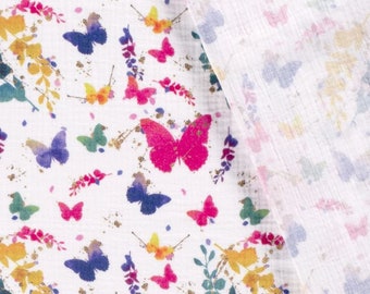 Muslin printed butterflies - crepe fabric by the meter colorful - double gauze - crepe fabric for babies summer, cotton muslin cloth *from 25 cm