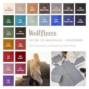 Wollfleece Meterware uni & meliert - Wollstoff Mantelstoff - Wollpullover nähen, weiche Wolle Stoff  - 100% Schurwolle/Wolle *Ab 50cm