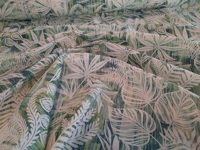 Dekostoff beschichtet Tropische Blätter wasserabweisender Taschenstoff, Palme Tischdeckenstoff, Teflon Stoff Meterware Palmwedel Ab 50 cm Bild 3
