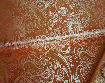 Decoration fabric Lurey Jacquard Paisley salmon with gold - noble brocade flourishes - fabric by the meter golden glitter - oriental tendrils *from 50 cm