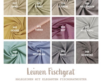 Half linen by the meter patterned herringbone - linen fabrics pointed twill - half linen - linen plain - linen fabric - linen cotton blend - 50 cm