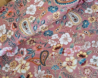 Viscose print woven fabric Paisley old pink - fabric sold by the meter pink - floral blouse fabric flowers, viscose print, airy summer fabric *From 50 cm