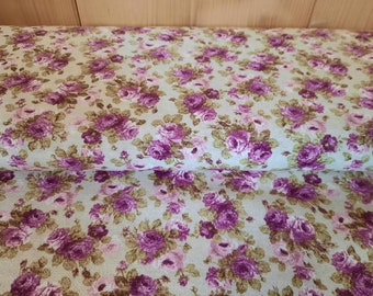 Decorative fabrics sold by the meter roses purple - cotton blend printed roses - ottoman fabric summer, spring fabrics home textiles flowers *From 50 cm