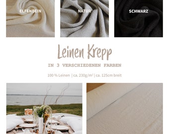 Linen crepe - pure linen creped - 100% linen by the meter, crepe linen - linen fabric natural fiber - summer linen cream *from 50 cm
