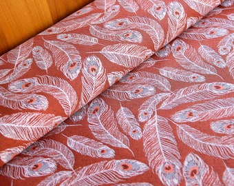 Decorative fabric Materware orange - Ethno jacquard, Indians, feathers - fabric woven fabric abstract pattern - cotton blend, homedeco *from 50 cm