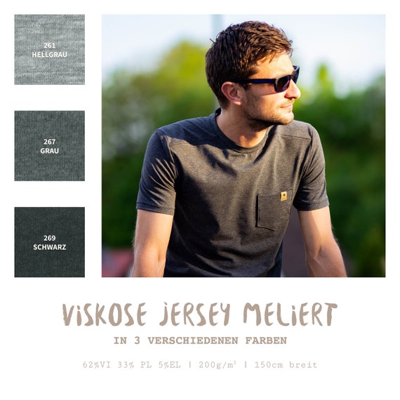 Viskose Jersey - 3 Farben - MELANGE Stoff Meterware Ökotex - elastisch Kleiderstoff meliert Sommerstoff *** 50 cm x 160 cm ***