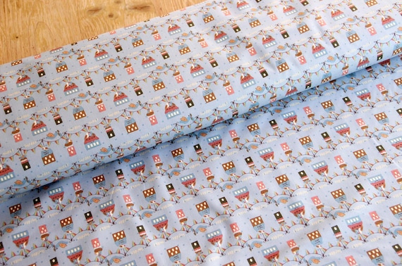 Baumwolle Webware Blusenstoff Dekostoff Häuschen bunt auf