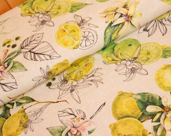 Decorative fabric lemons sold by the meter, cotton blend fabric printed kitchen Mediterranean, ottoman fabric lemon, flowers, tablecloth sewing lime *From 50 cm