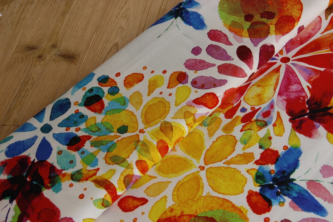Decorative Cotton Fabric - Watercolor Flowers, Summer - Fabric by the ...