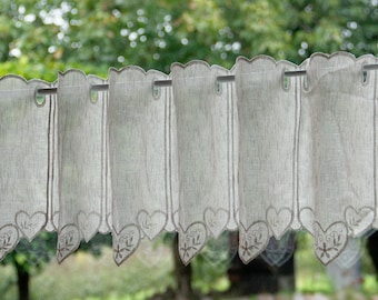 Curtain fabric cheese linen sold by the meter, bistro curtain linen look, short curtain without hems, panel curtain hearts linen look *From 15.5 cm repeat