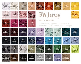 Baumwolljersey Meterware - Jerseystoff - Jersey Uni - Jerseystretch - 38 Farben - Öko-Tex 100 Kl. 1 (Babytauglich) -  *** 50 cm x 148 cm ***