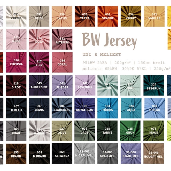 Katoenen jersey per meter - jerseystof - jersey effen - jersey stretch - 38 kleuren - Oeko-Tex 100 klasse 1 (geschikt voor baby's) - *** 50 cm x 148 cm ***