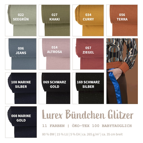 Bündchen Meterware Glitzer - Bündchenstoff Uni Lurex - Schlauchware - Bündchenware - Strick  * 25 cm x 70 cm (35 cm im Schlauch) * Öko-Tex